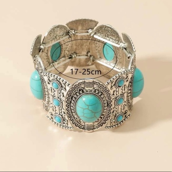 NEW! Boho vibe /Antique silver/ turquoise wide bracelet - Picture 3 of 3